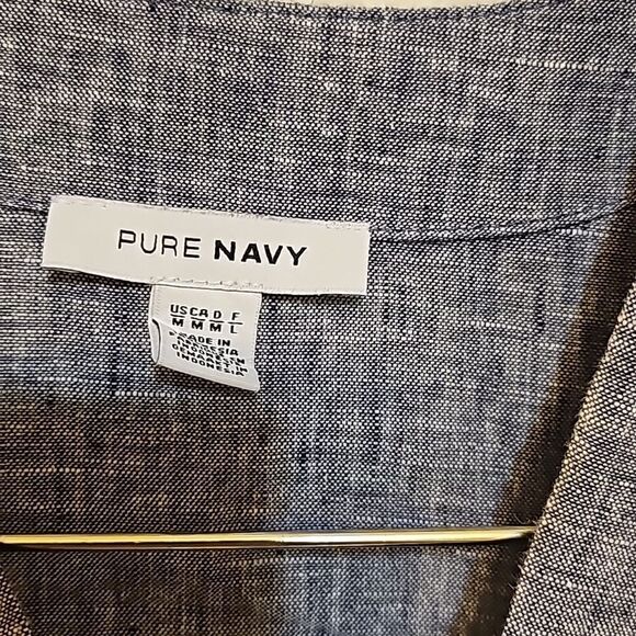 Pure Navy Blue linen Long Sleeve tunic top Sz - Picture 2 of 8